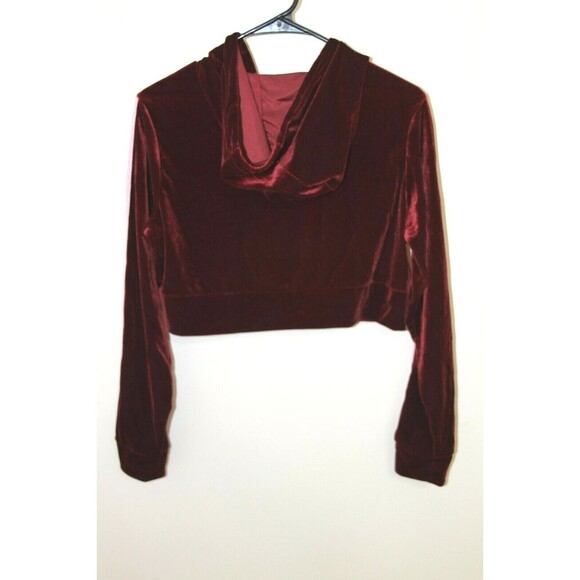 Rue 21 Women Crop Top Hoodie Jacket Red Velvet Velour Stripe on Sleeve Size XS - Picture 2 of 4